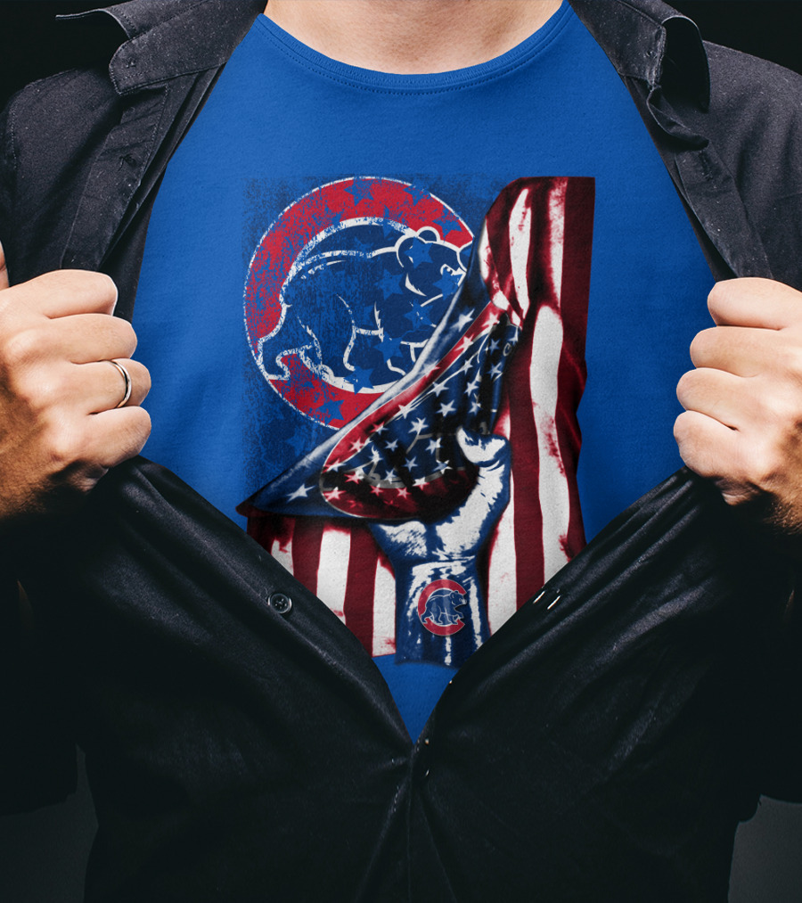 Chicago Cubs American Flag Bear Logo Fist T-Shirt