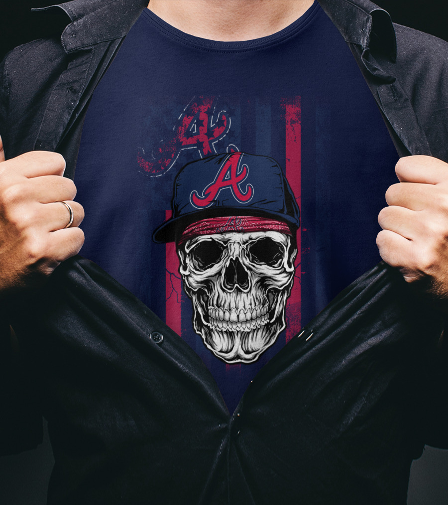 Atlanta Braves Skull With Cap And Team T-Shirt