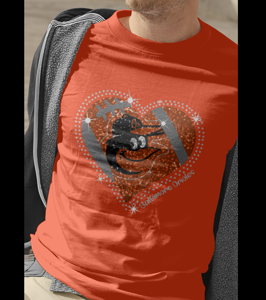 Baltimore Orioles Sparkling Heart And Baseball T-Shirt