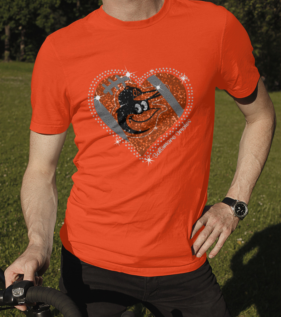 Baltimore Orioles Sparkling Heart And Baseball T-Shirt