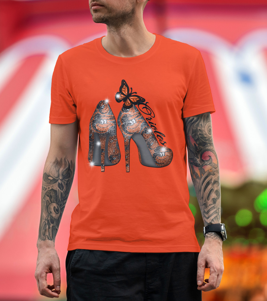 Baltimore Orioles High Heels With Butterfly Sparkle T-Shirt