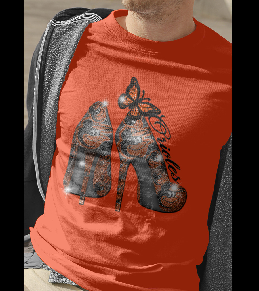 Baltimore Orioles High Heels With Butterfly Sparkle T-Shirt