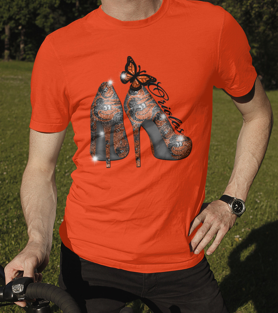 Baltimore Orioles High Heels With Butterfly Sparkle T-Shirt