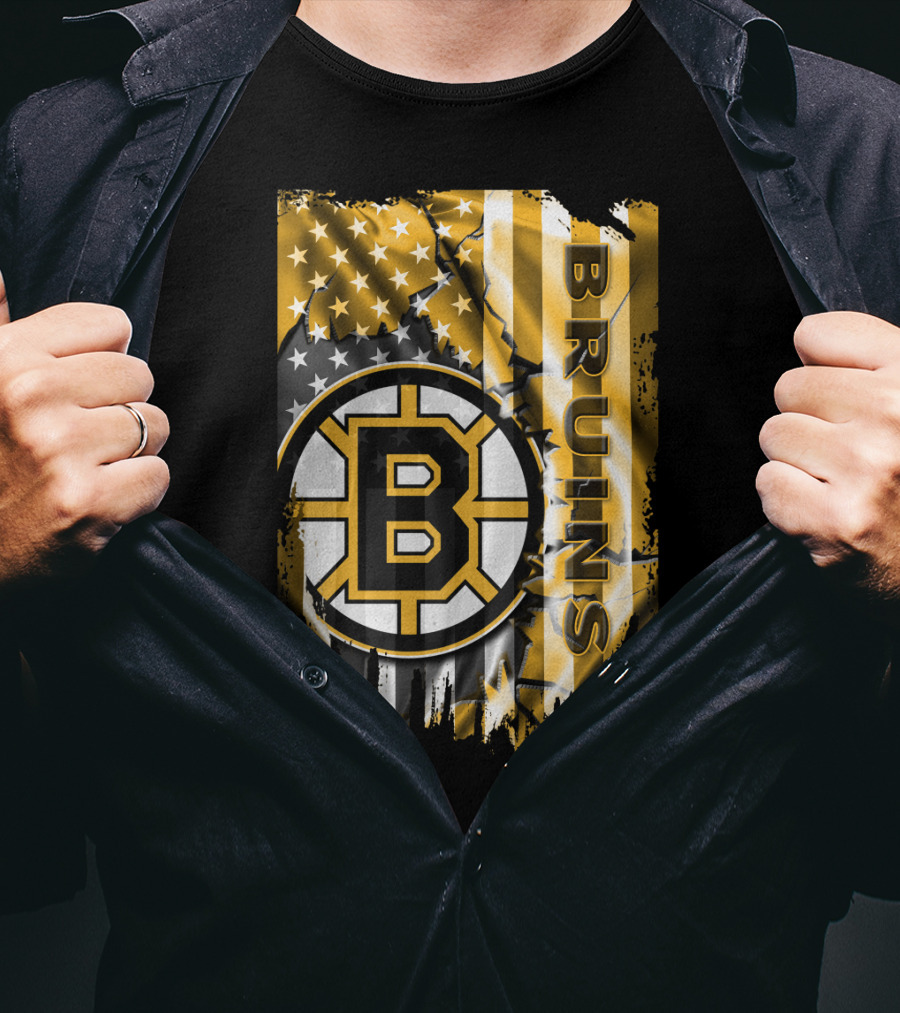 Boston Bruins American Flag Logo Stars And Stripes T-Shirt