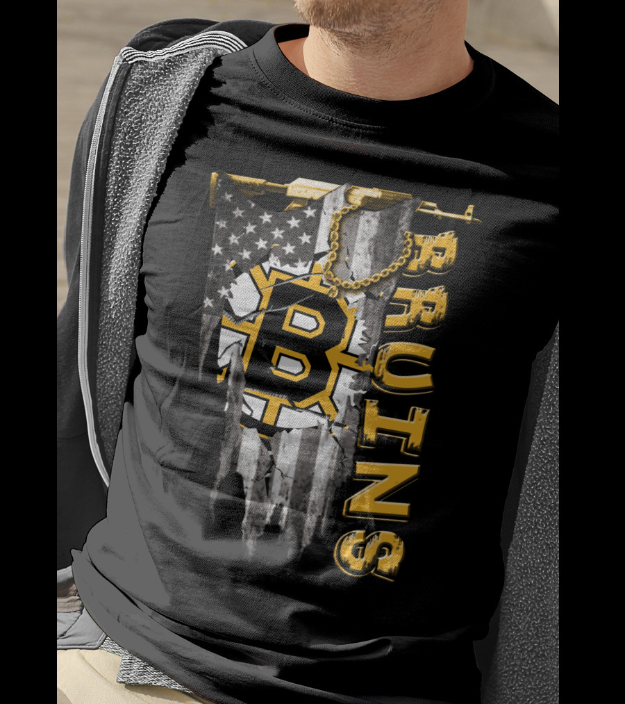 Boston Bruins American Flag Distressed Style T-Shirt