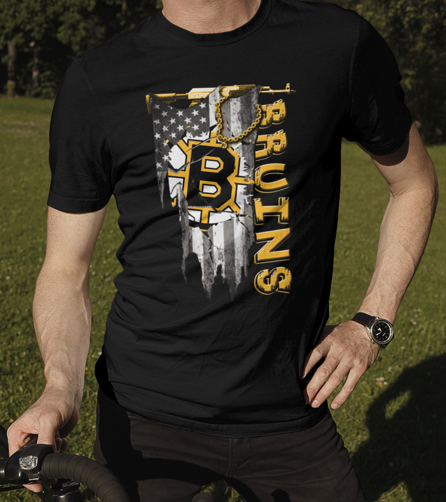 Boston Bruins American Flag Distressed Style T-Shirt