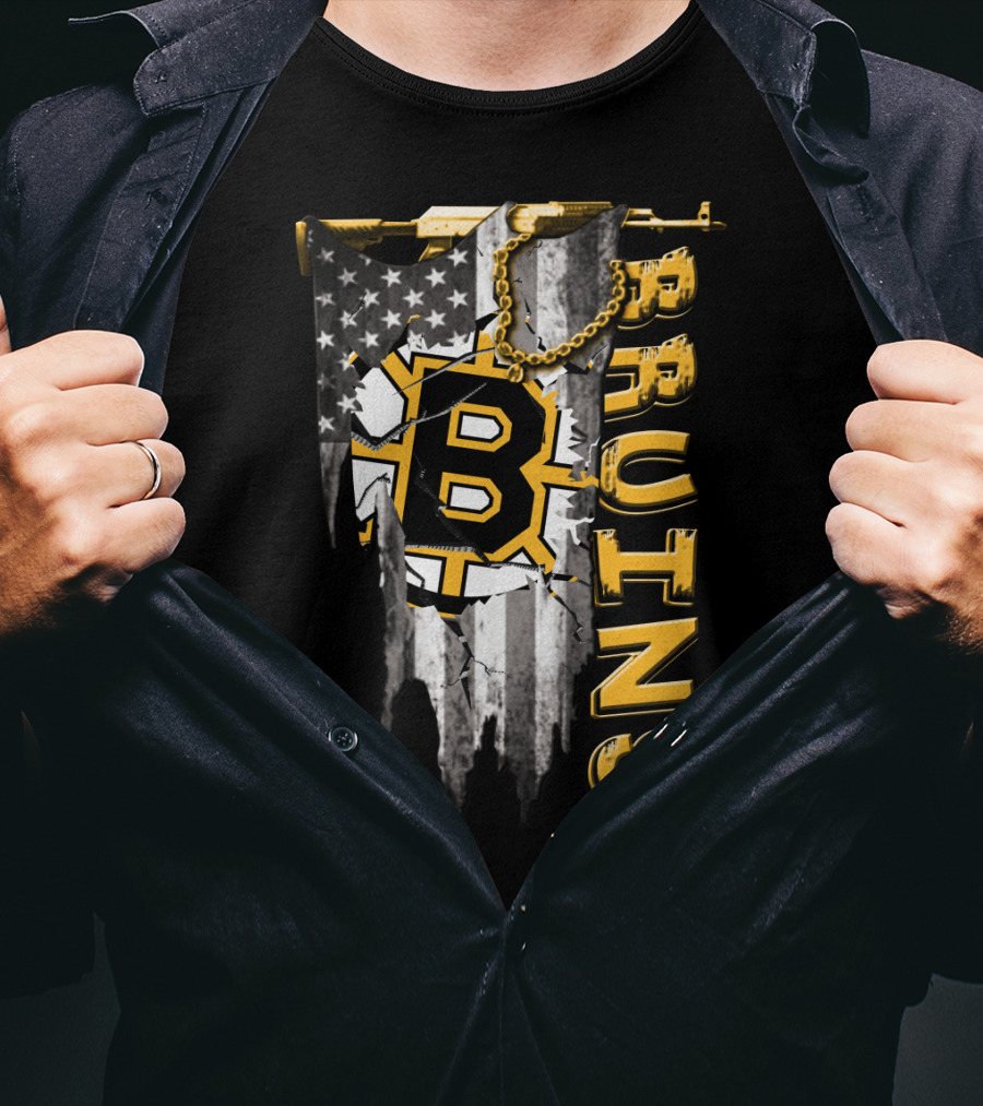 Boston Bruins American Flag Distressed Style T-Shirt