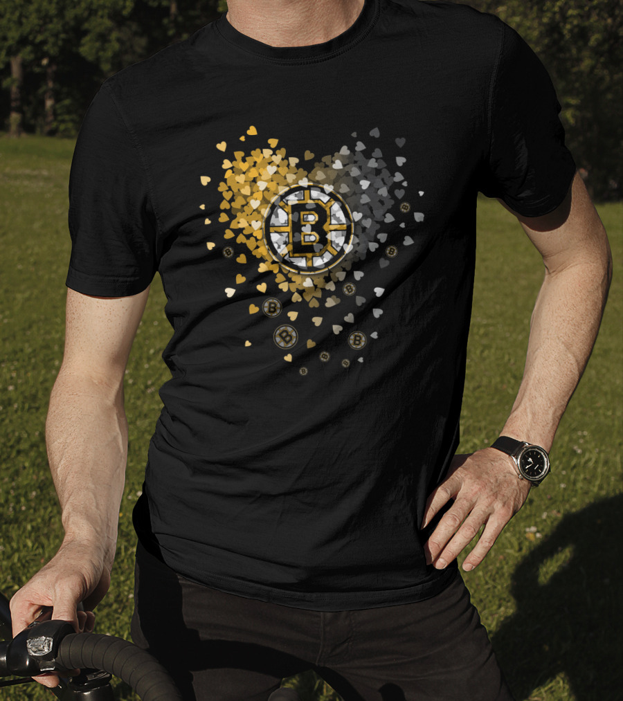 Boston Bruins Heart-Inspired Logo And Symbol Design With Colorful Hearts T-Shirt