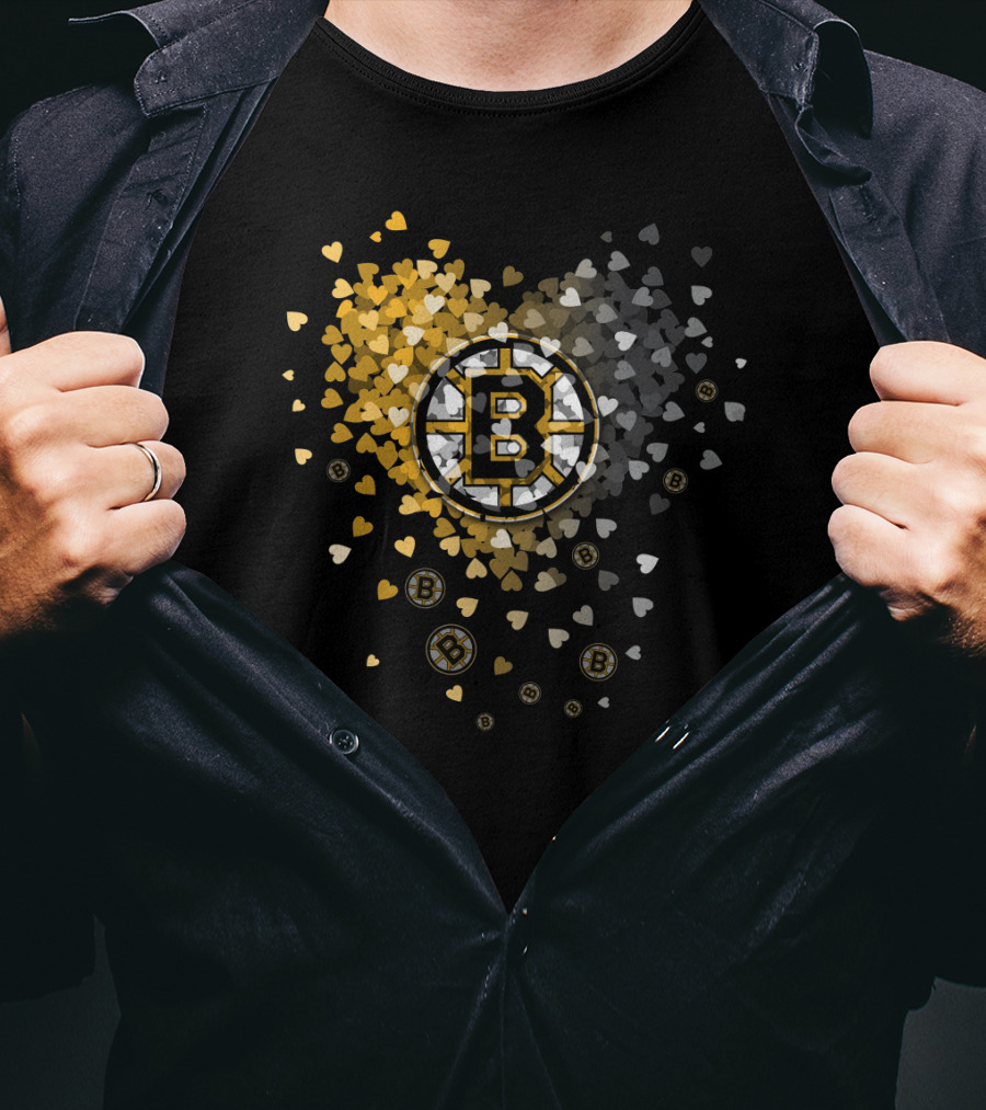 Boston Bruins Heart-Inspired Logo And Symbol Design With Colorful Hearts T-Shirt