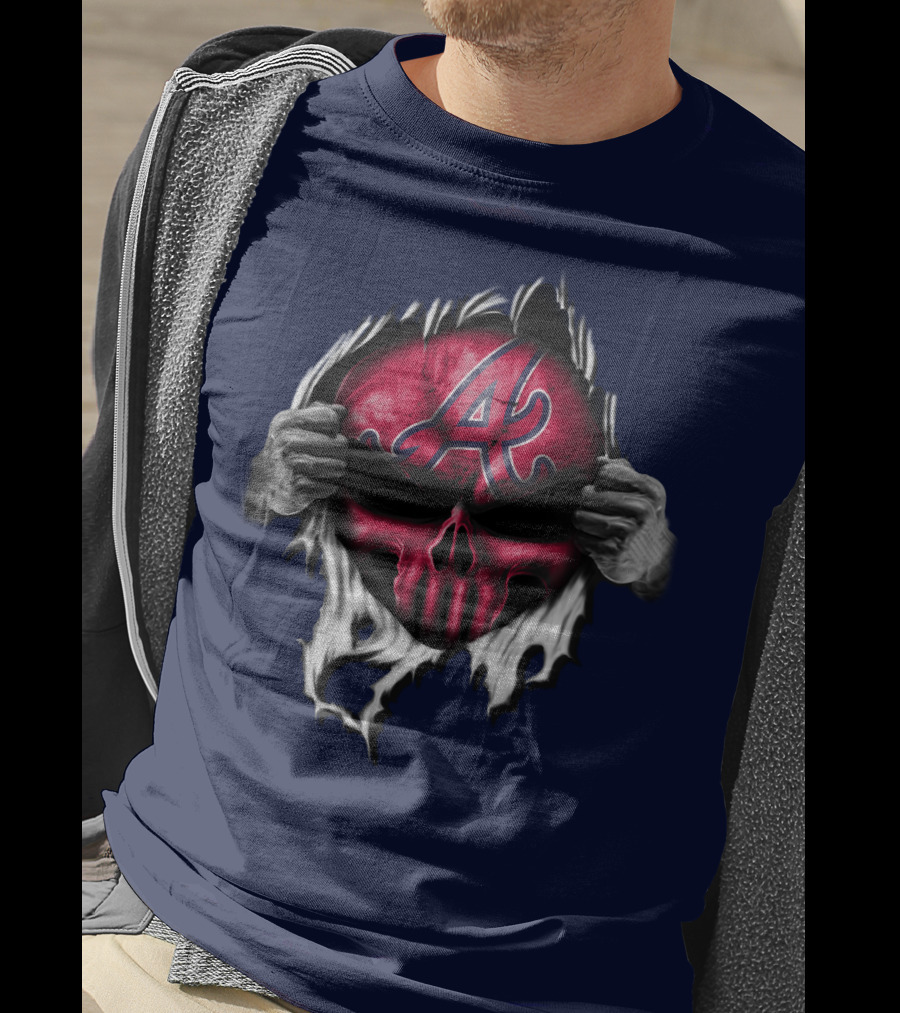 Atlanta Braves Skull Logo Ripped T-Shirt