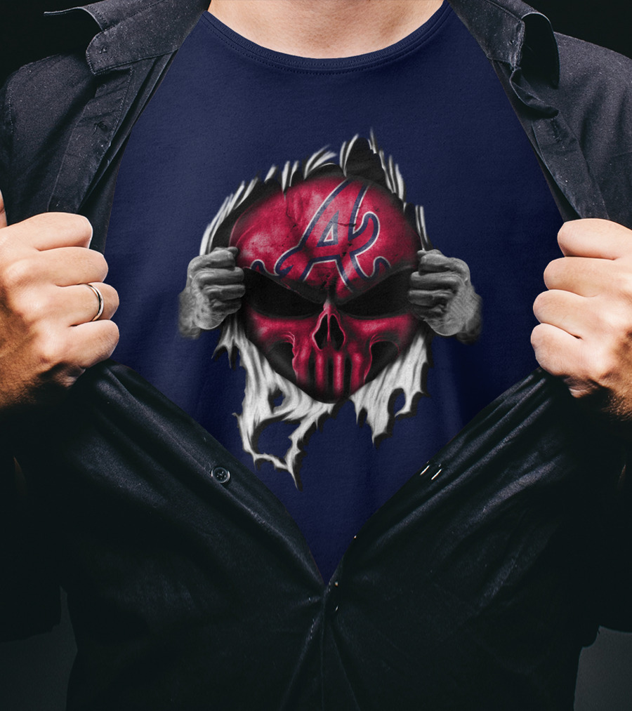 Atlanta Braves Skull Logo Ripped T-Shirt