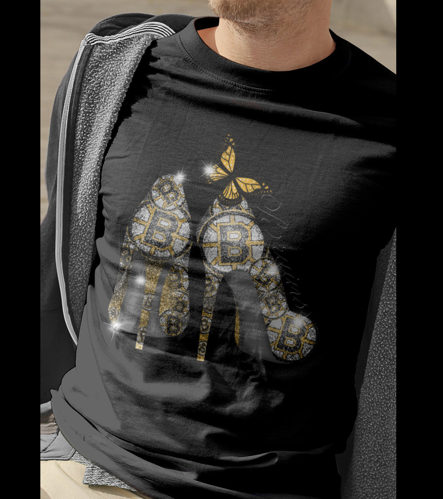 Boston Bruins Glittering Heels With Butterfly Accent T-Shirt