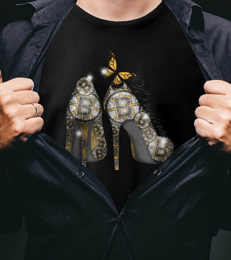 Boston Bruins Glittering Heels With Butterfly Accent T-Shirt