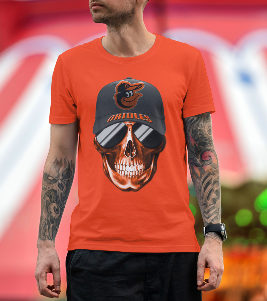 Baltimore Orioles Skull With Cap T-Shirt