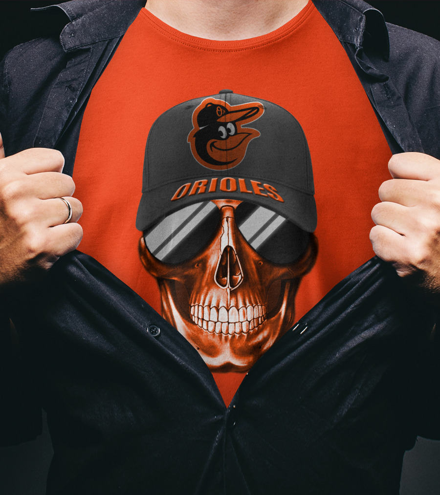 Baltimore Orioles Skull With Cap T-Shirt