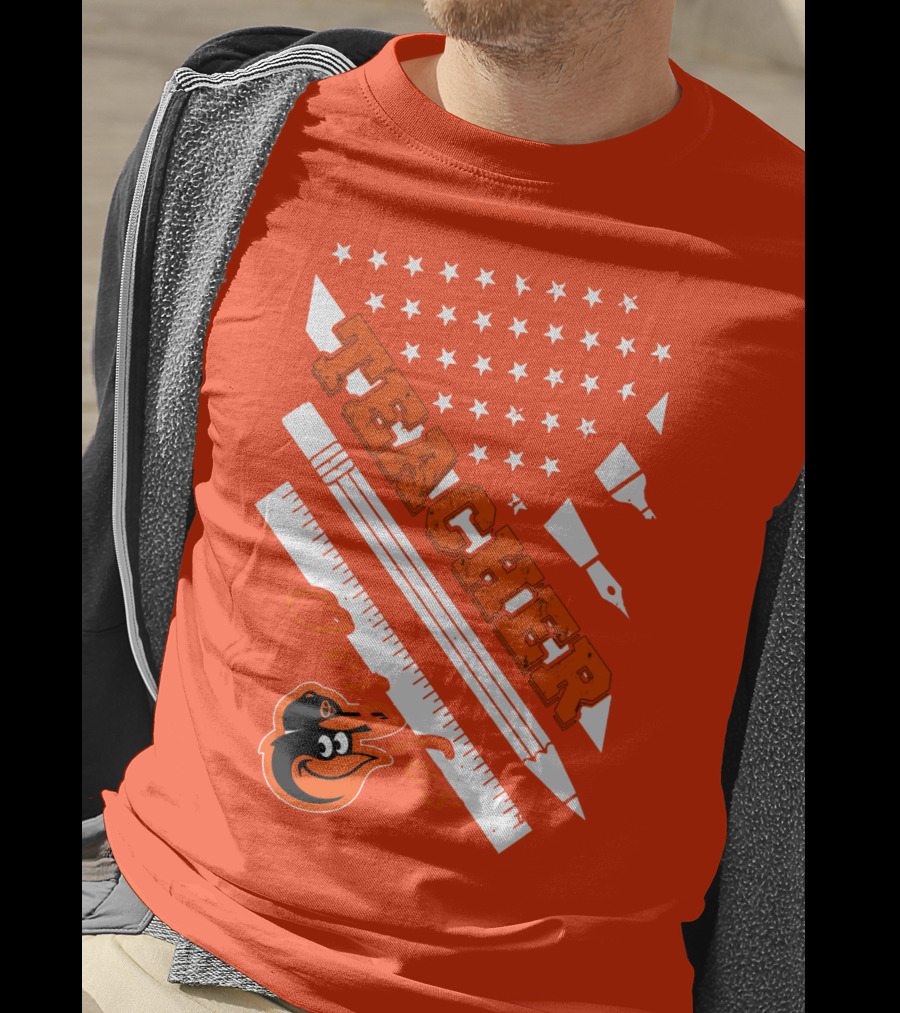 Baltimore Orioles Teacher Stars And Stripes Ruler And Pen T-Shirt