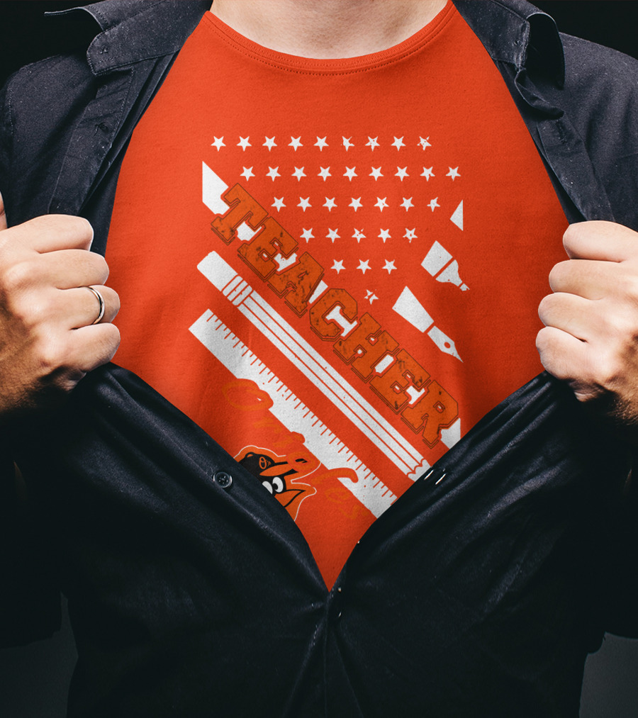 Baltimore Orioles Teacher Stars And Stripes Ruler And Pen T-Shirt