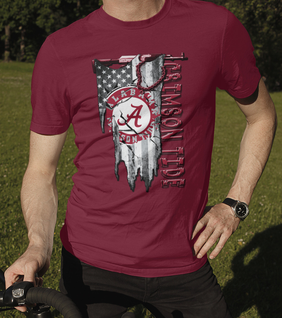 Alabama Crimson Tide American Flag Distressed T-Shirt
