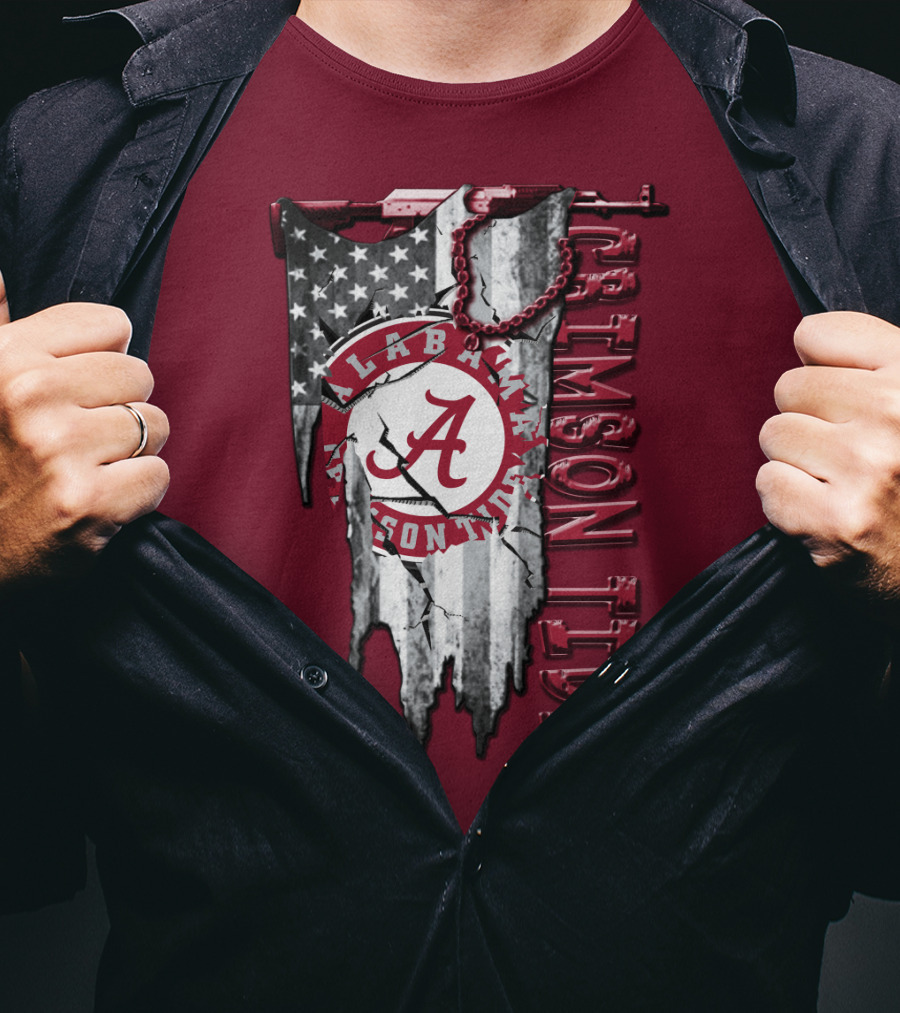 Alabama Crimson Tide American Flag Distressed T-Shirt