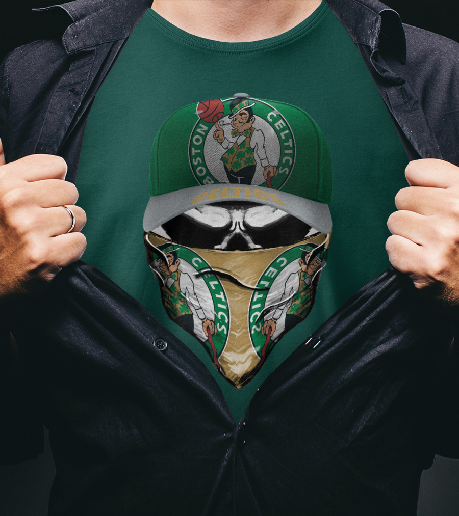 Boston Celtics Lucky The Leprechaun Masked Cap T-Shirt