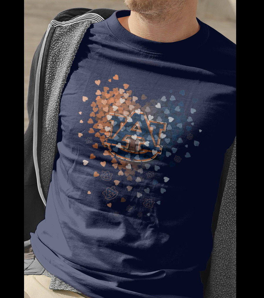 Auburn Tigers Au Logo With Orange And Blue Heart Confetti T-Shirt