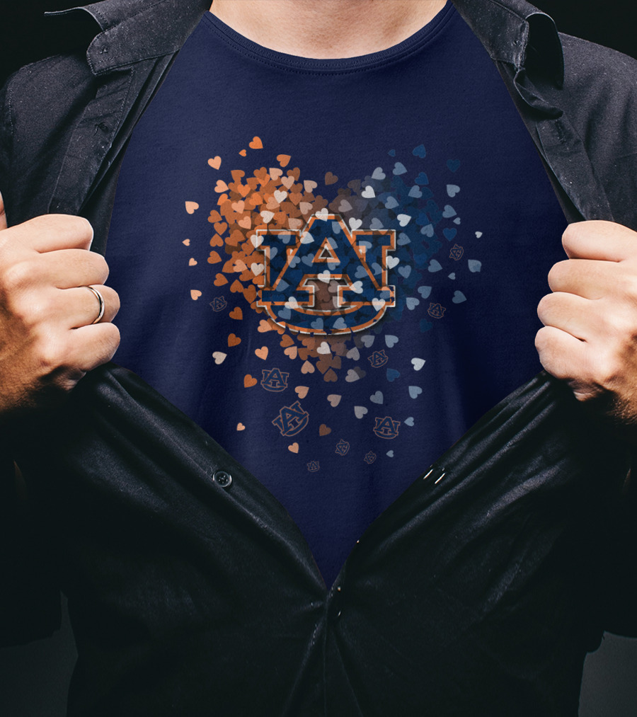 Auburn Tigers Au Logo With Orange And Blue Heart Confetti T-Shirt