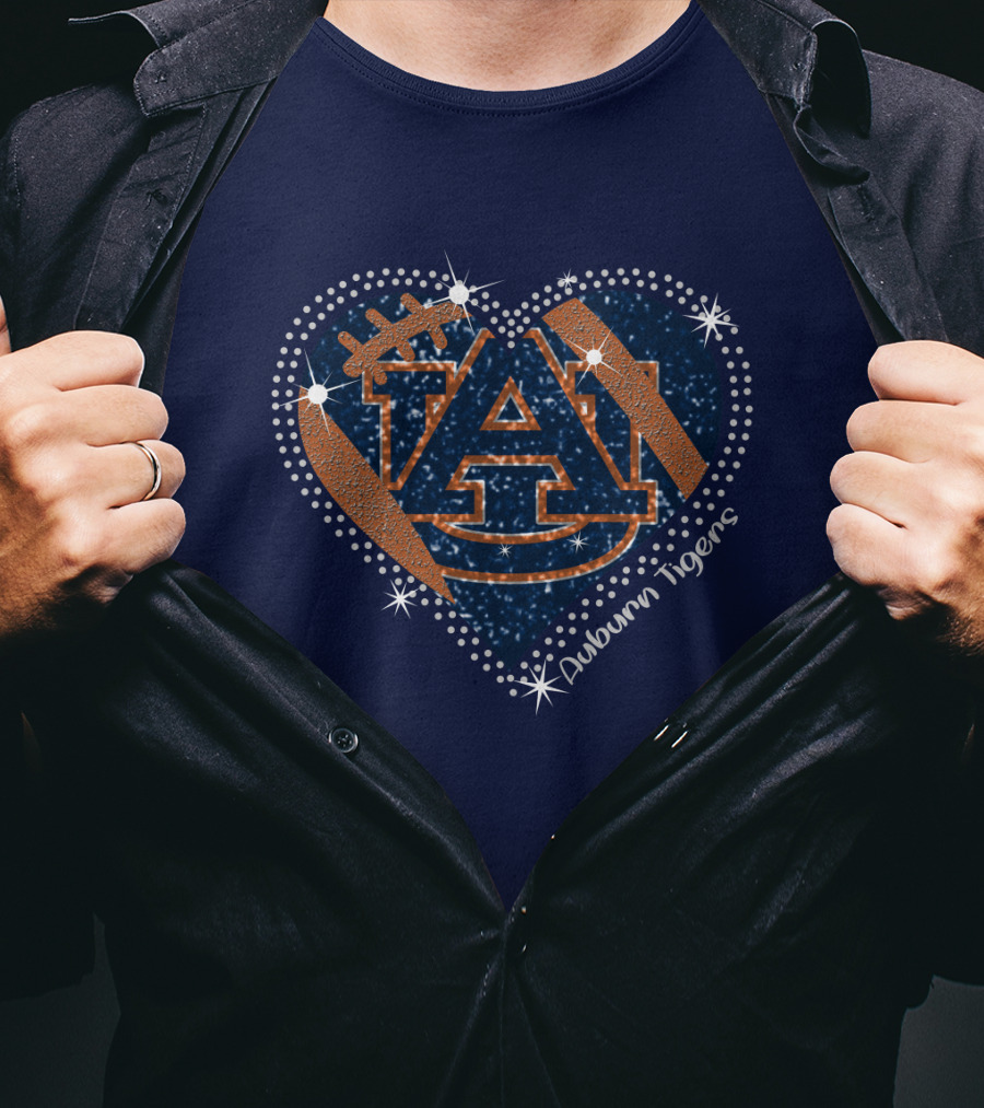 Auburn Tigers Heart With Football T-Shirt