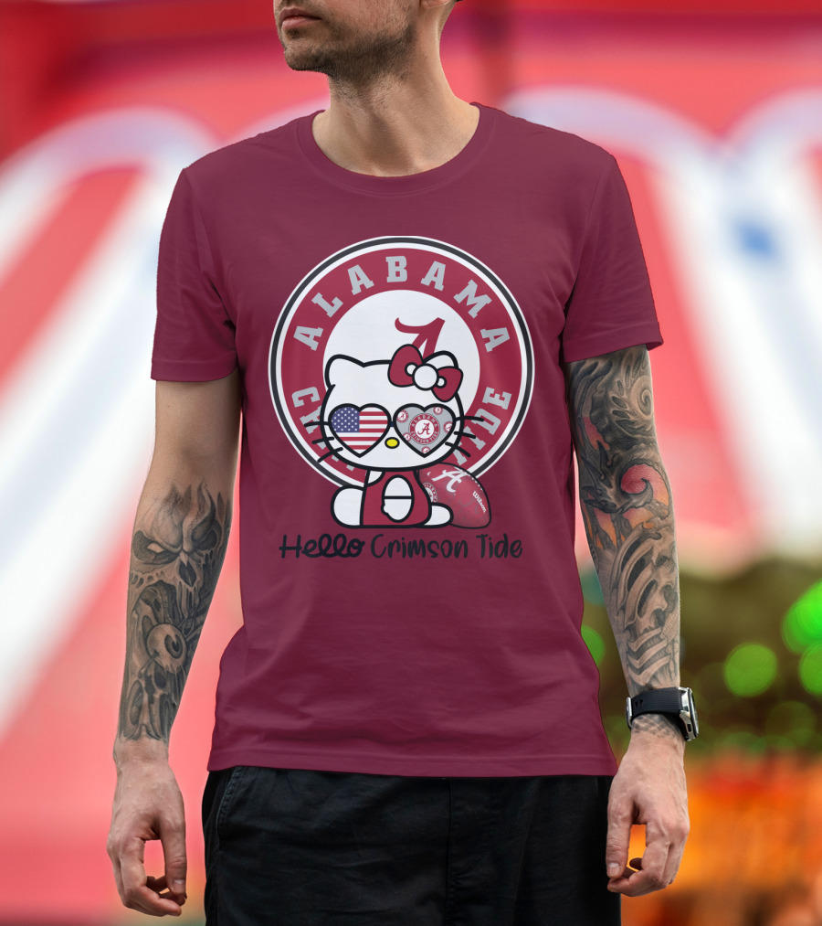 Alabama Crimson Tide Hello Crimson Tide American Flag Football T-Shirt