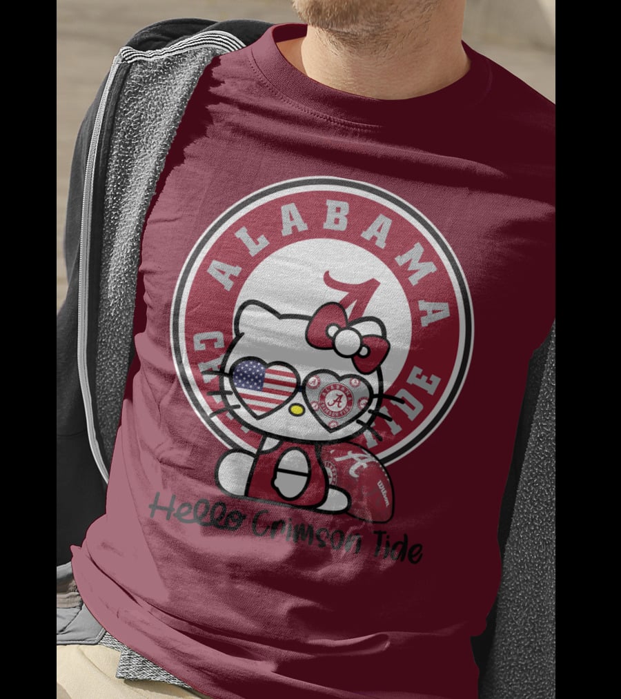 Alabama Crimson Tide Hello Crimson Tide American Flag Football T-Shirt