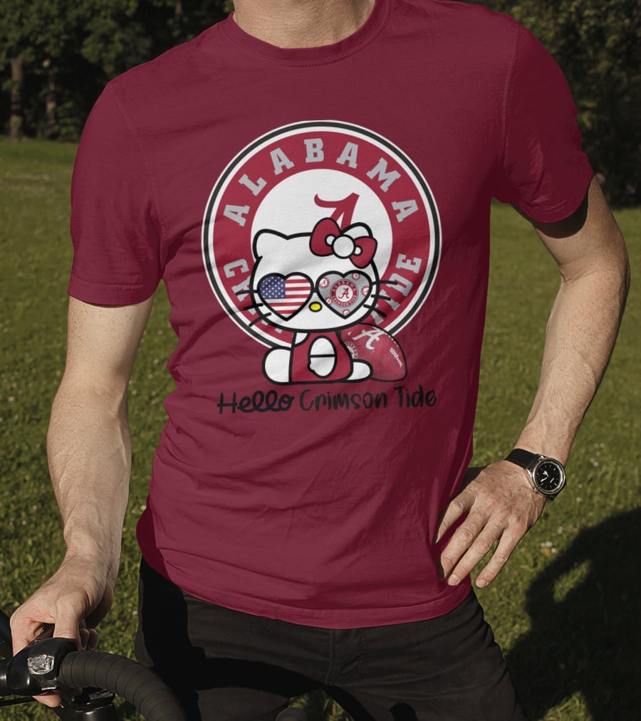 Alabama Crimson Tide Hello Crimson Tide American Flag Football T-Shirt