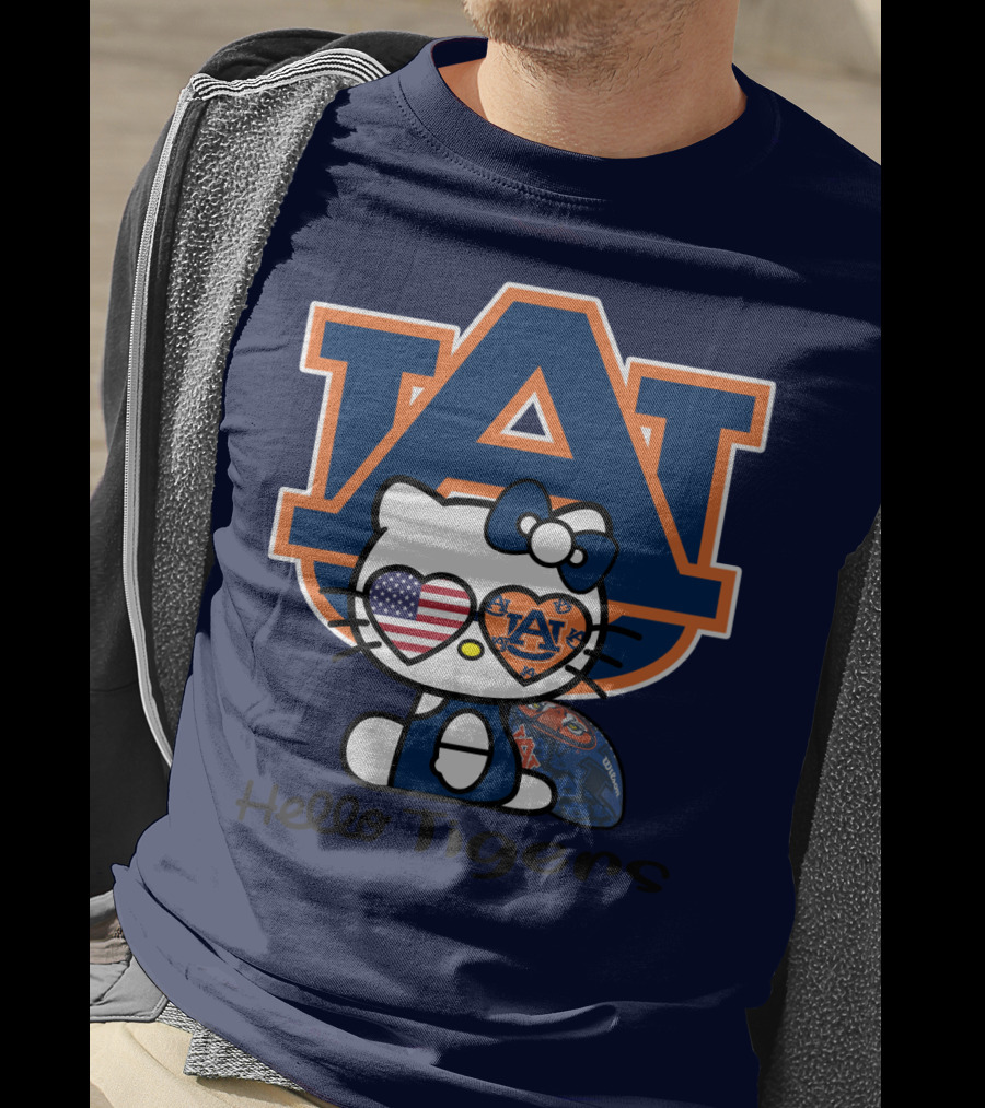 Hello Tigers Auburn Kitty Football American Flag T-Shirt