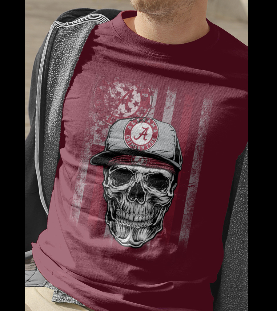 Alabama Crimson Tide Skull With Cap And Crimson T-Shirt