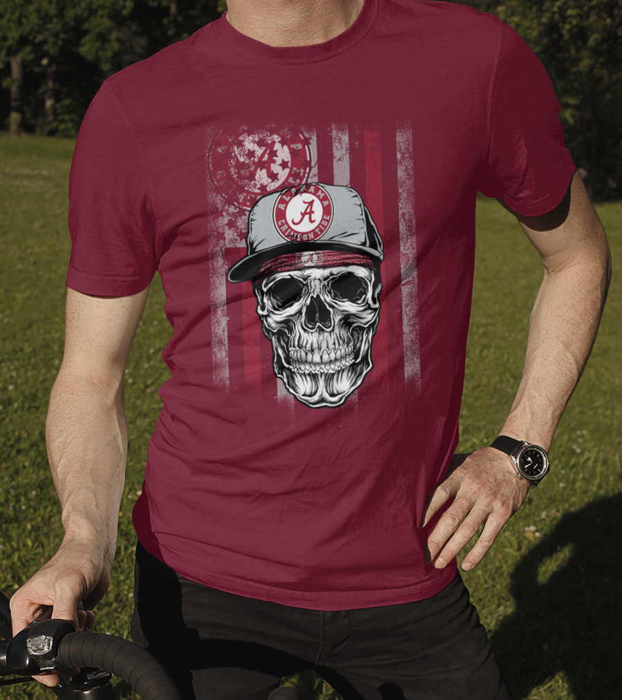 Alabama Crimson Tide Skull With Cap And Crimson T-Shirt