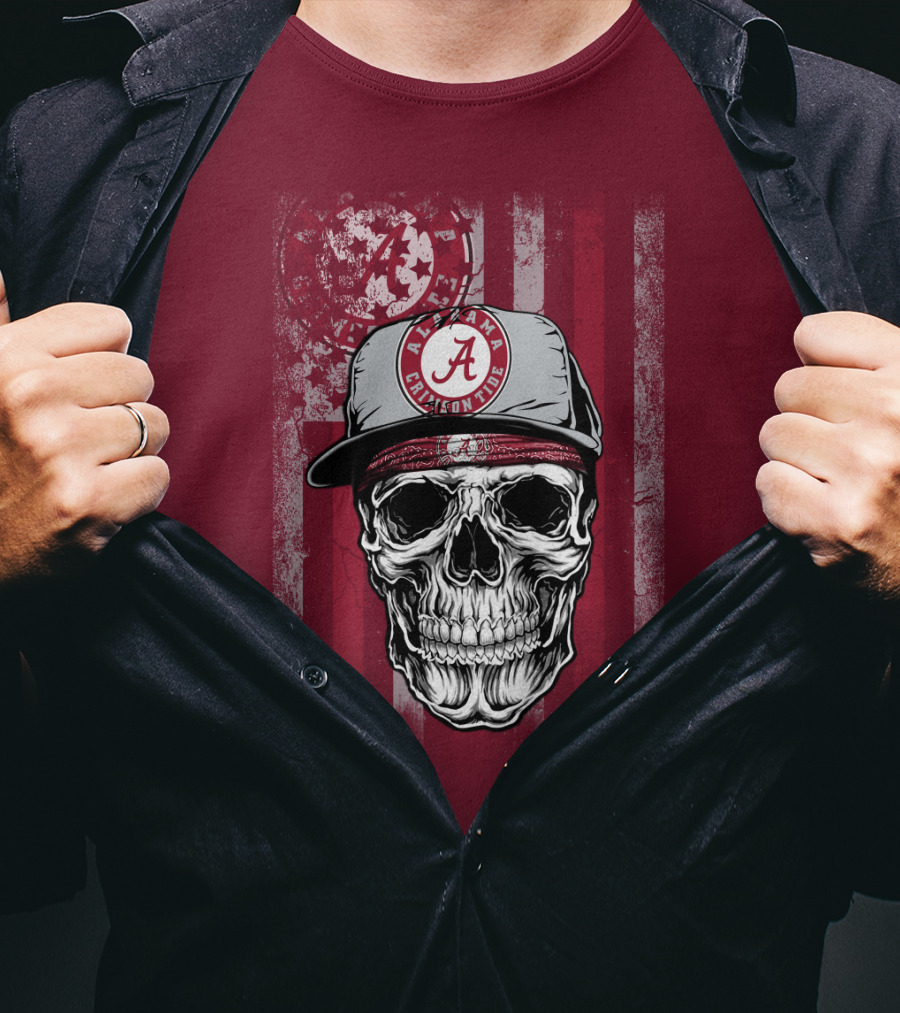 Alabama Crimson Tide Skull With Cap And Crimson T-Shirt