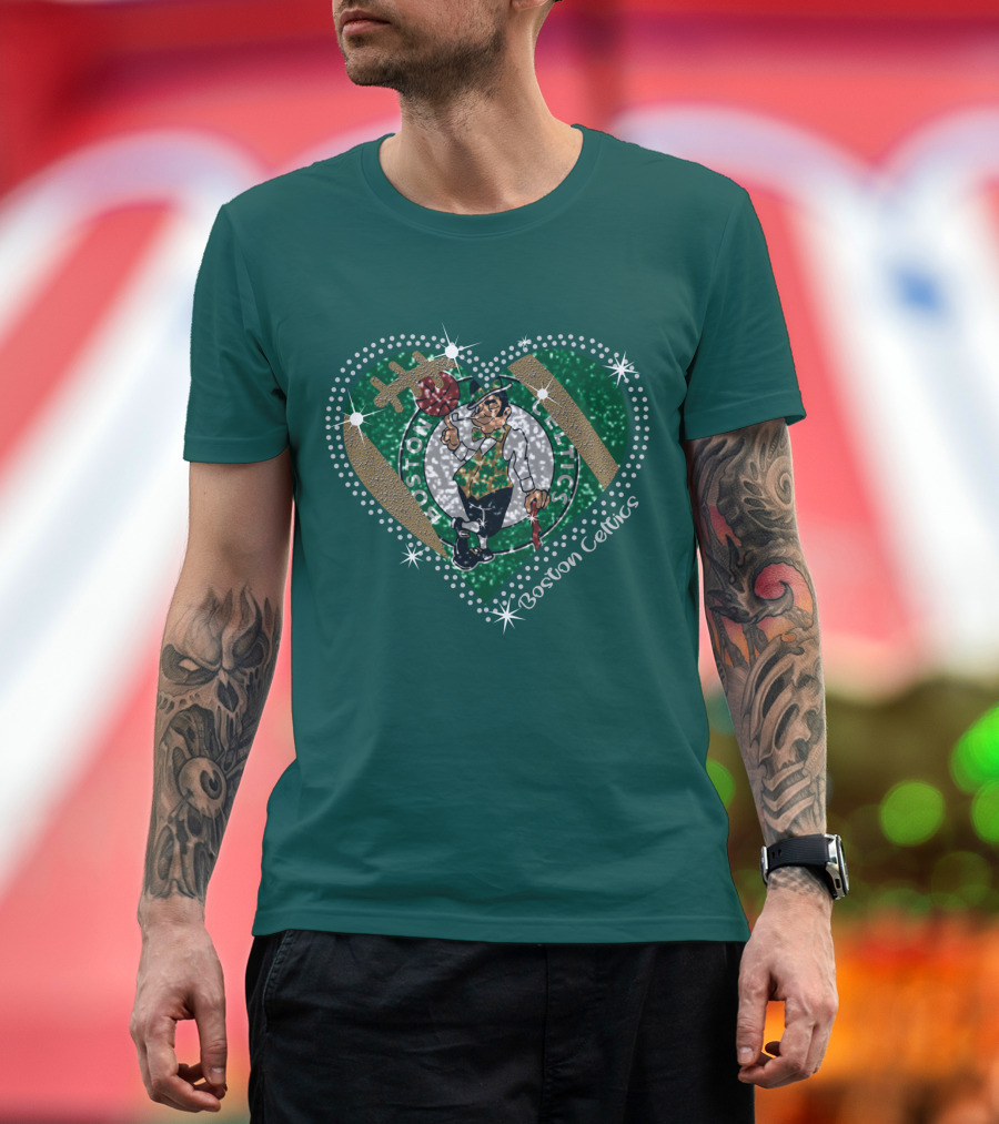 Boston Celtics Heart Logo With Sparkling Green And Gold Accents T-Shirt