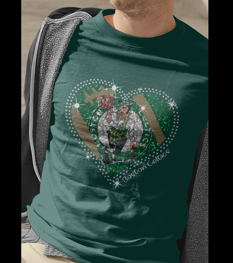 Boston Celtics Heart Logo With Sparkling Green And Gold Accents T-Shirt