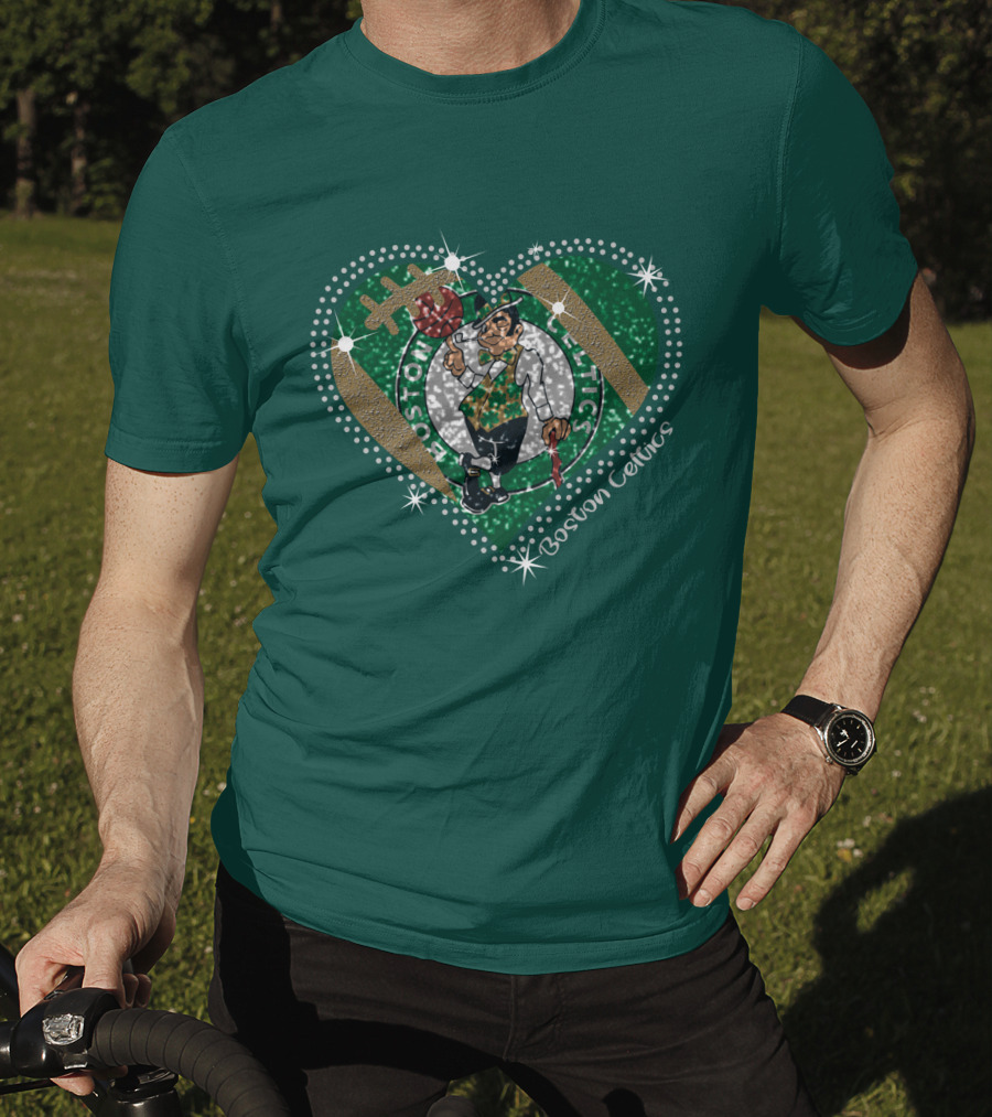 Boston Celtics Heart Logo With Sparkling Green And Gold Accents T-Shirt