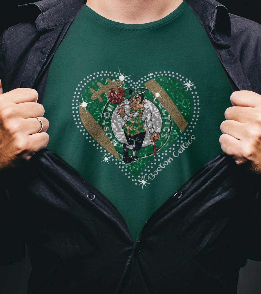 Boston Celtics Heart Logo With Sparkling Green And Gold Accents T-Shirt