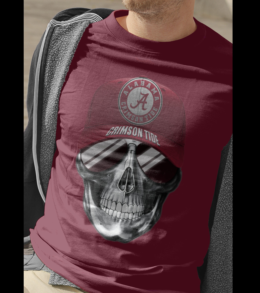 Alabama Crimson Tide Skull With Cap And Sunglasses T-Shirt