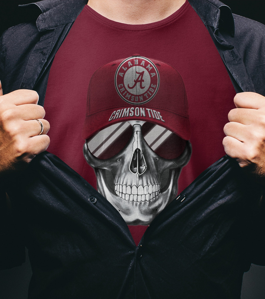 Alabama Crimson Tide Skull With Cap And Sunglasses T-Shirt