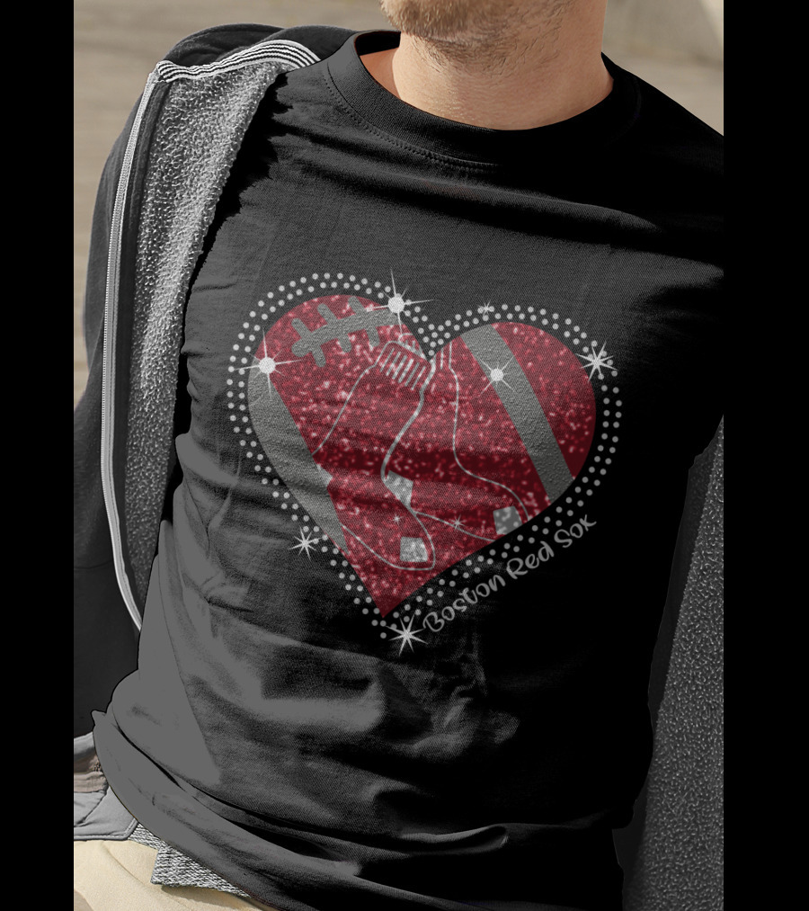 Boston Red Sox Heart With Football Elements T-Shirt