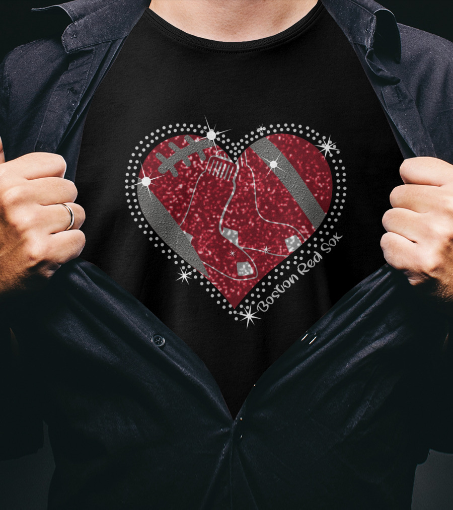 Boston Red Sox Heart With Football Elements T-Shirt