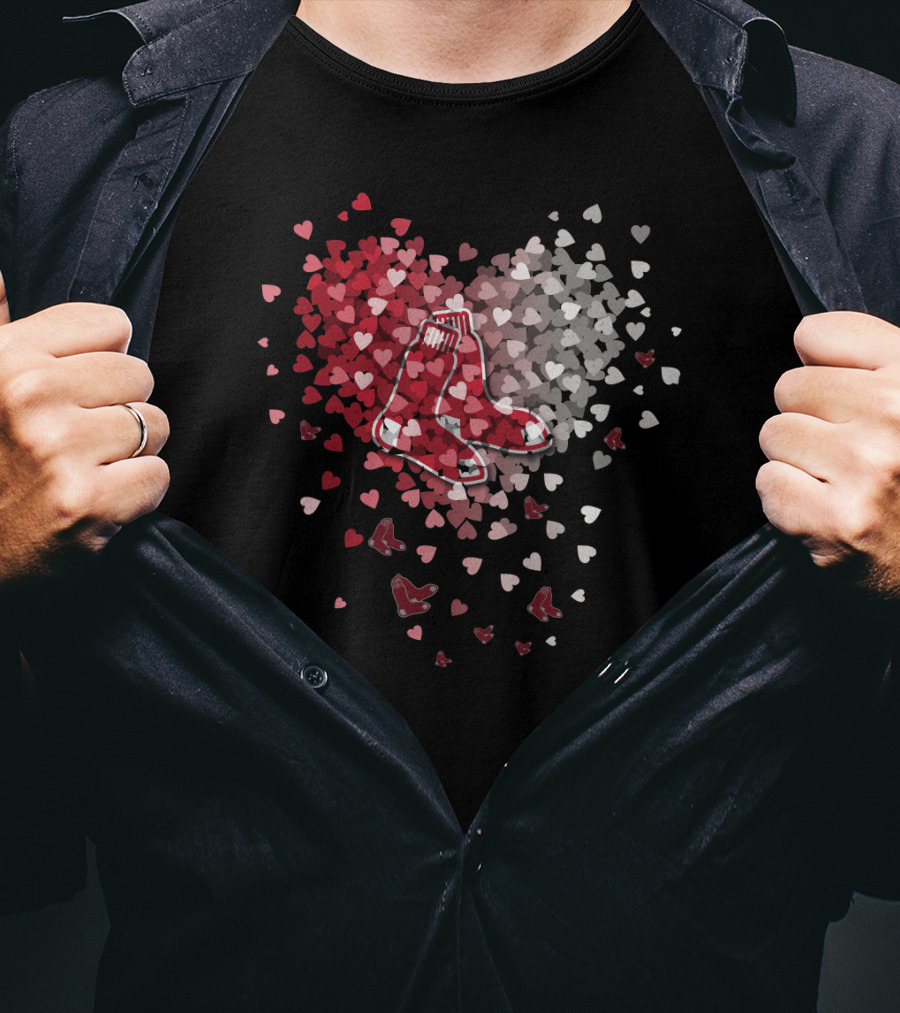 Boston Red Sox Heart Shaped Sox And Hearts T-Shirt