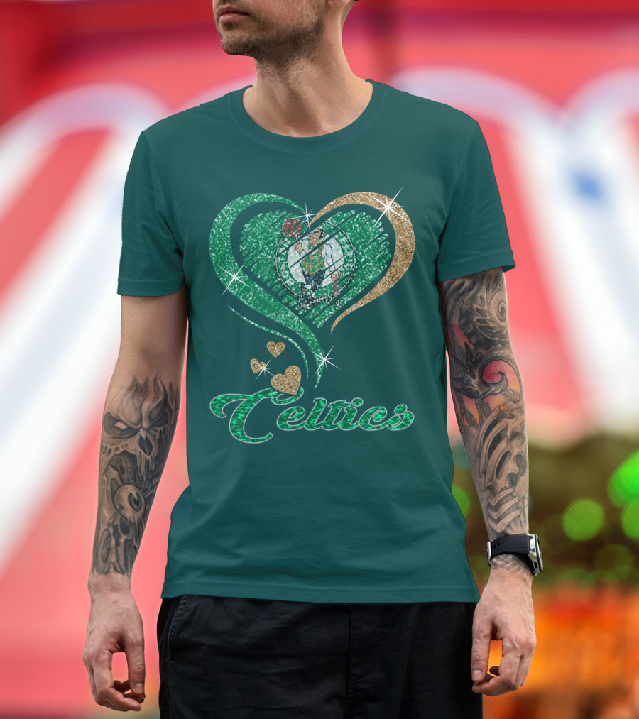 Celtics Heart Basketball Logo Sparkle T-Shirt
