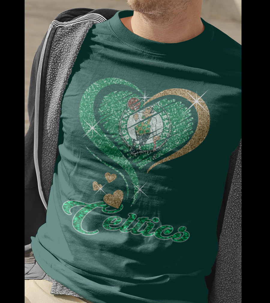 Celtics Heart Basketball Logo Sparkle T-Shirt