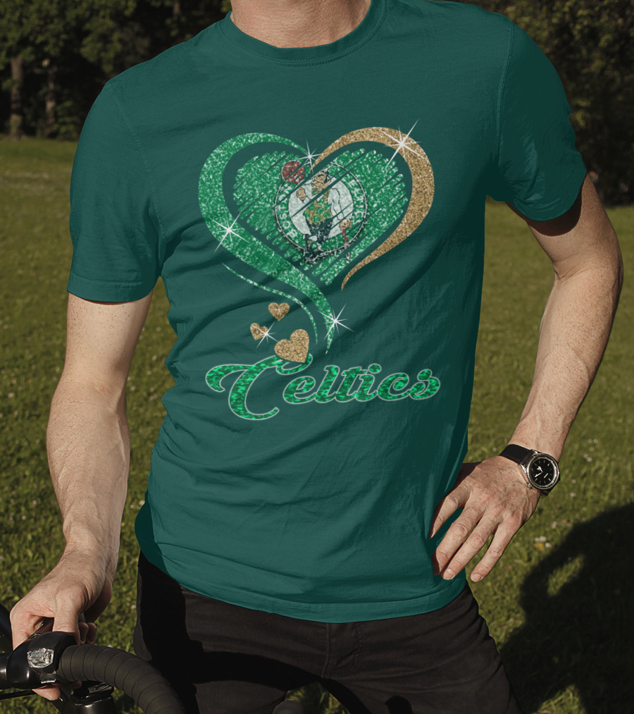 Celtics Heart Basketball Logo Sparkle T-Shirt