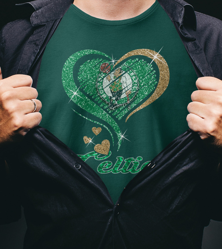 Celtics Heart Basketball Logo Sparkle T-Shirt