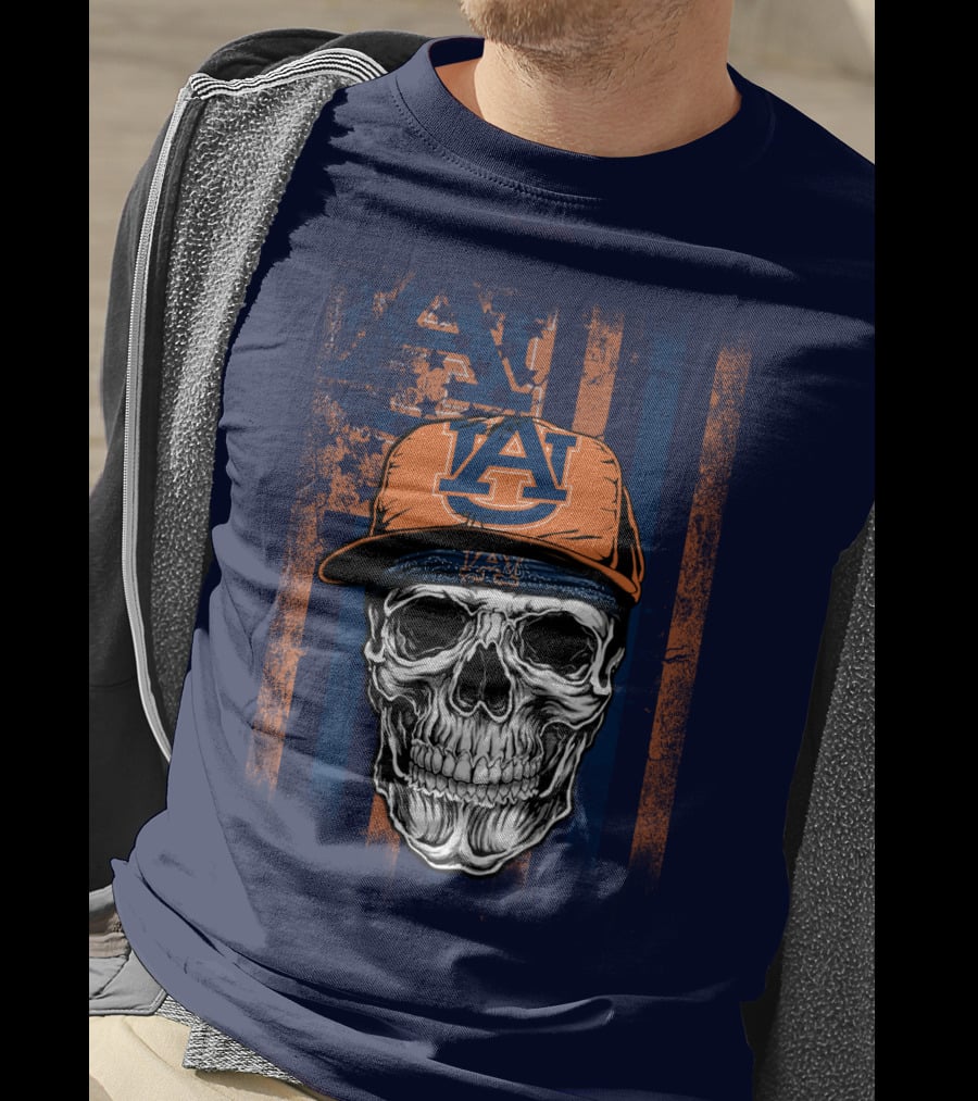Auburn Tigers Skull With Hat And Striped T-Shirt