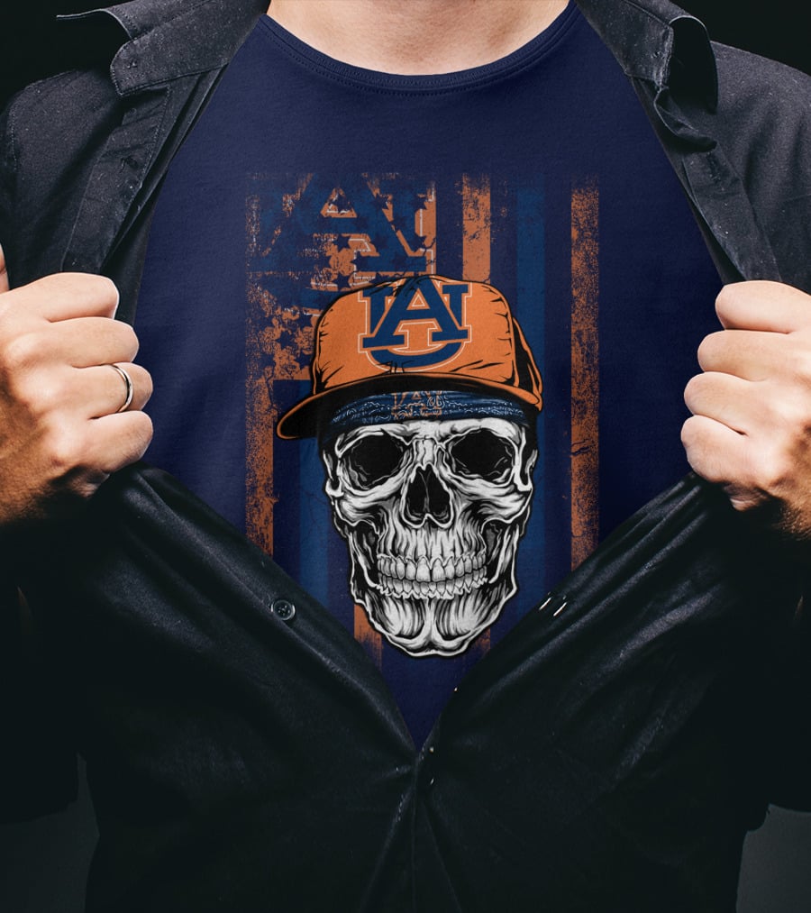 Auburn Tigers Skull With Hat And Striped T-Shirt
