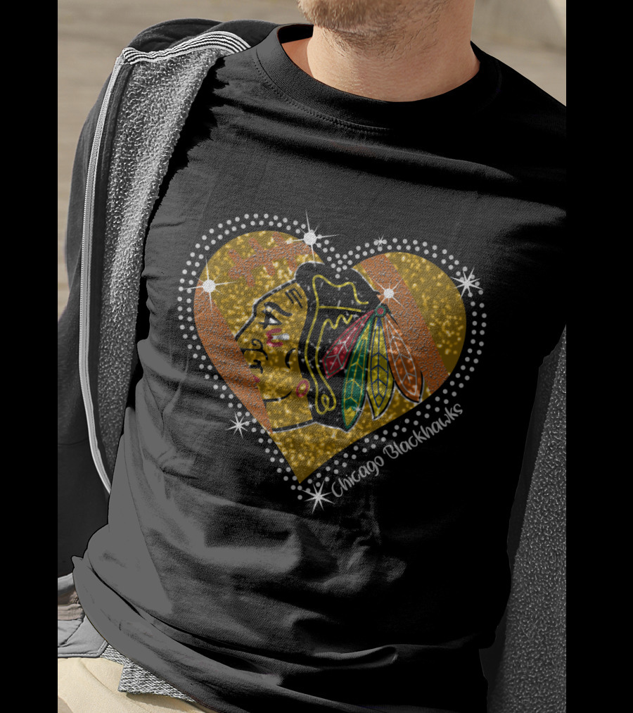 Chicago Blackhawks Heart Glitter T-Shirt